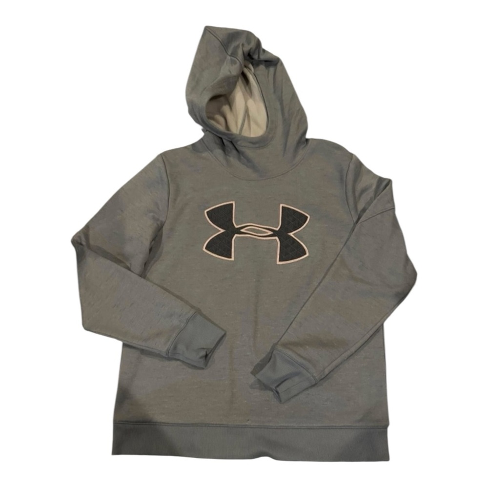 Under Armour Light Gray Hoodie with Logo pink trim‎ Medium